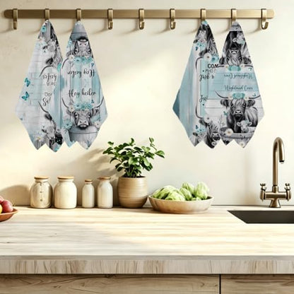 4 Pcs Highland Cattle Kitchen Towels, Highland Cow Gifts - Image 3