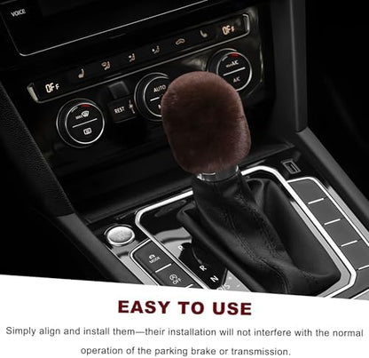 2PCS Fluffy Car Gear Shift Knob & Handbrake Cover, Comfortable Plush Shifter - Image 5