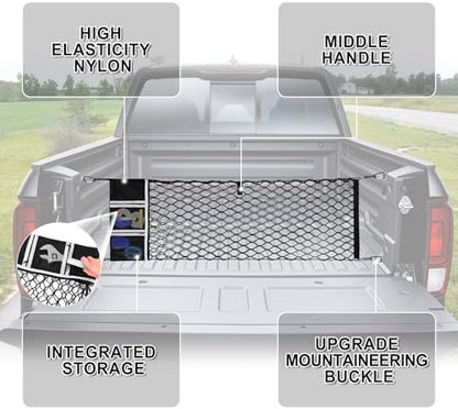 Amiss Truck Bed Cargo Net with Side Organizer, Compatible with 2017-2022 Honda - Image 3