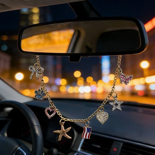 Car Rearview Mirror Charm Gold Hanging Cross Western Cowgirl Ornament - Image 3