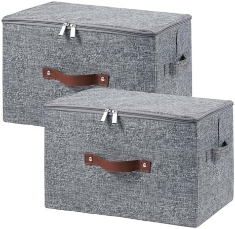 2PCS Storage Bins with Zipper Lids Decorative Lidded Basket Box by VinneGenzz