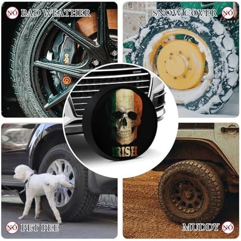 Skull Irish Flag Tire Covers, Dust-Proof Weatherproof Wheel Covers Wheel Tire - Image 4