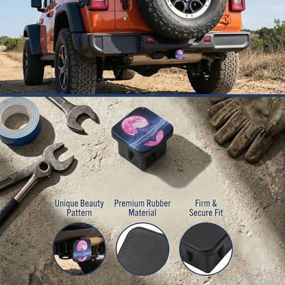 2 Inch Pink Moon Snowy Mountain Trailer Hitch Cover Rubber Receiver Tube Plug - Image 3