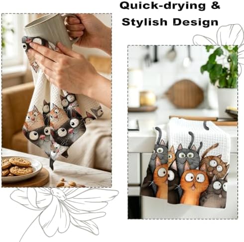 2Pcs Cute Cartoon Cat Kitchen Towels Waffle Soft Dish Hand Towel - Image 6