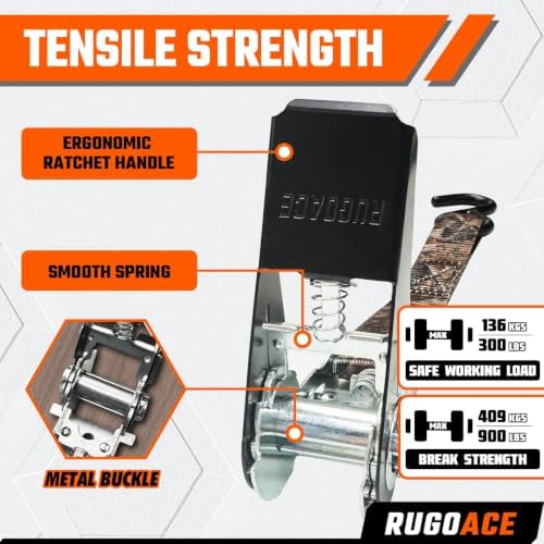 8PK Ratchet Tie Down Straps 1" x 10ft, 300lbs Load Capacity, Camo RUGOACE - Image 3