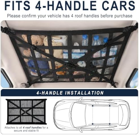 Car Ceiling Cargo Net, 35.4"x25.6" Double-Layer Overhead Roof Storage Organizer - Image 4
