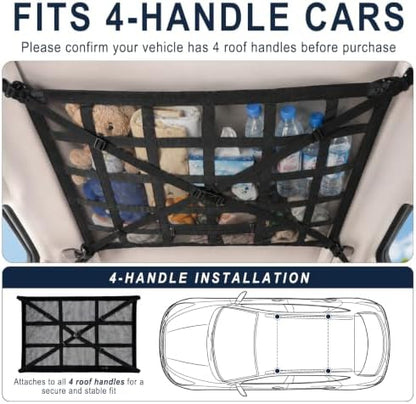 Car Ceiling Cargo Net, 35.4"x25.6" Double-Layer Overhead Roof Storage Organizer - Image 4