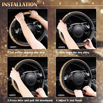 CAR Pass Rhinestones Diamond Bling Steering Wheel Cover, Universal Fit - Image 5