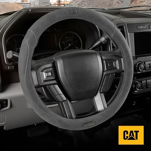 Cat® US Flag Leather Steering Wheel Cover w Metal Flag Emblem, Standard - Image 7