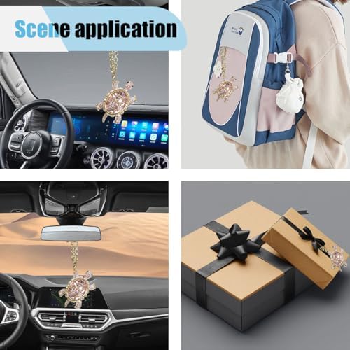 Crystal Diamond Turtle Car Pendant, Bling Funny Turtle Rear View Mirror Charm - Image 3