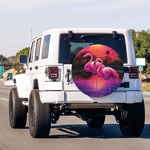 Pink Flamingo Spare Tire Cover Dust-Proof Wheel Tire Cover Fit Trailer - Image 3