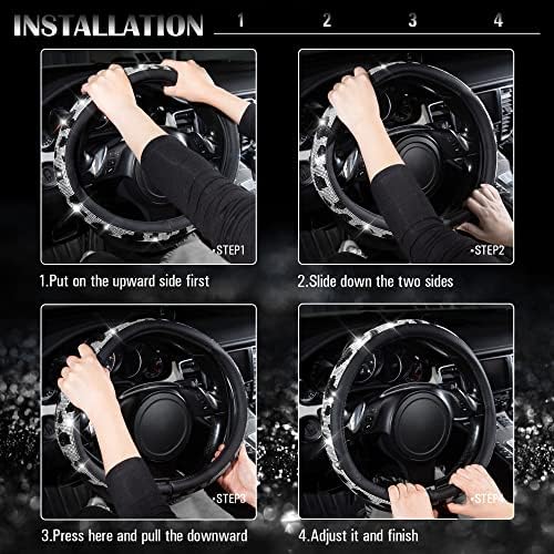 CAR PASS Bling Cow Print Diamond Steering Wheel Cover, - Image 6