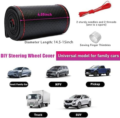 Ziciner Genuine Leather Steering Wheel Cover, Stitch on Wrap, Breathable - Image 2