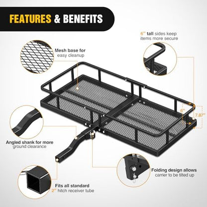 Nilight 60" x 24"x 7.87" Carrier & 5/8" Pin Clip Fits 2-Inch Receiver 500 Lbs - Image 4