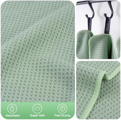KinHwa Waffle Microfiber Dish Cloths Green Kitchen Towels, Cleaning Cloth - Image 3