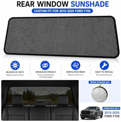 Rear Window Shade for Ford F150 2016-2024 Breathable Mesh Sunshade - Image 7