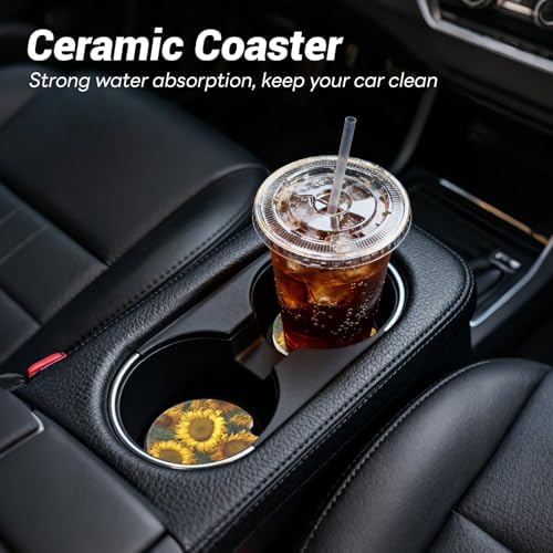 2 Pack Ceramic Car Coasters for Cup Holder, 2.56 in Anti Slip Absorbent Coaster - Image 2