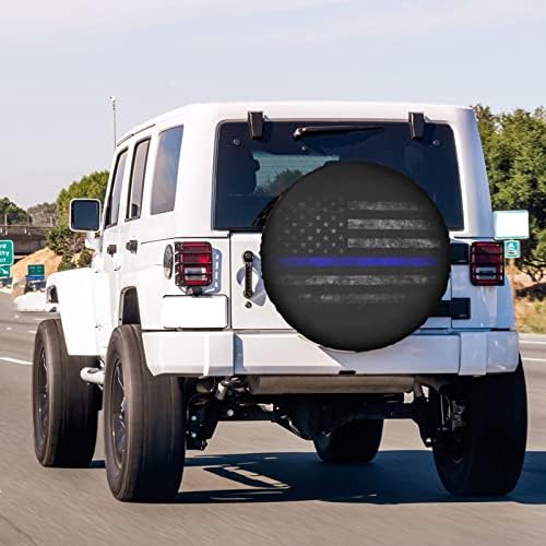 Thin Blue Line Spare Tire Cover Dust-Proof Wheel Tire Cover Fit Trailer - Image 3