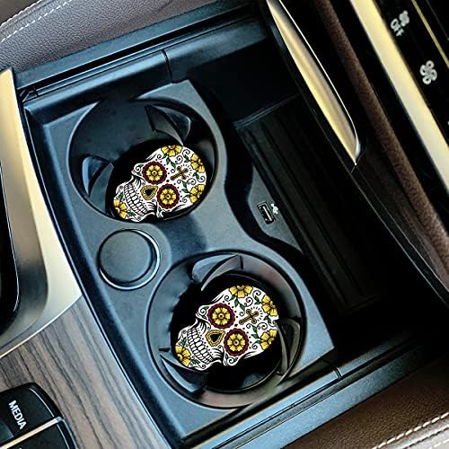 Sugar Skull Small 2.56" Absorbent Auto Coasters 2 Pack - Image 2