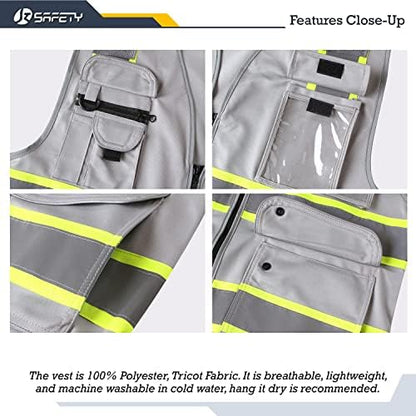 JKSafety Safety Vest for Men Women Reflective Hi Vis JK901 Grey 5XL - Image 4