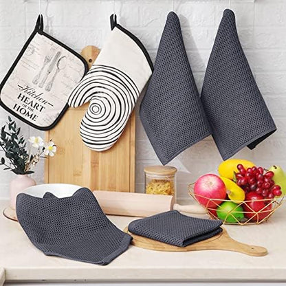 Homaxy 100% Cotton Waffle Weave Kitchen Dish Cloths 12-Pack, Dark Grey - Image 6