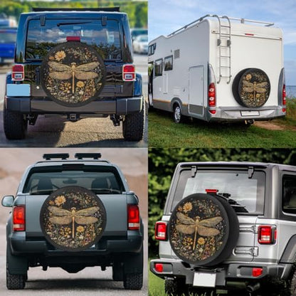 Spare Tire Cover for RV Trailer, Dragonfly Flower Waterproof Sun Leather Wheel - Image 6