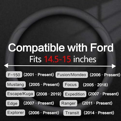 Leather Car Steering Wheel Cover, Breathable Laser-Perforated, Pure Black - Image 3