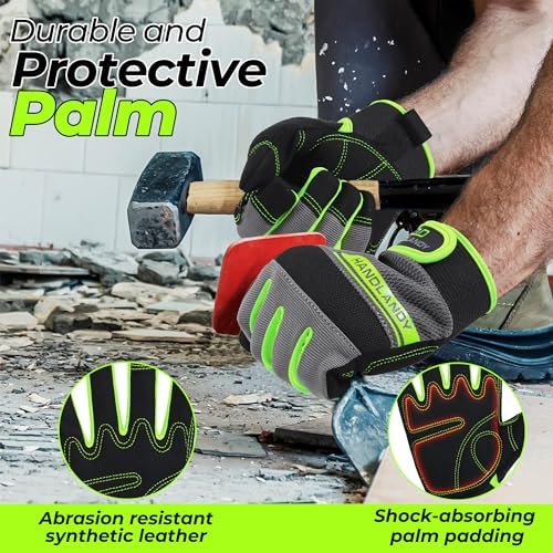 HANDLANDY Work Gloves for Men & Women, Utility Mechanic Working Gloves Touch - Image 2