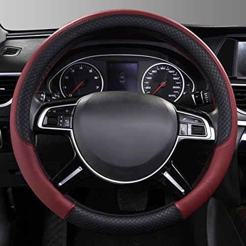 CAR PASS Rhombus Leather Universal Steering Wheel Cover, Fit - Image 2