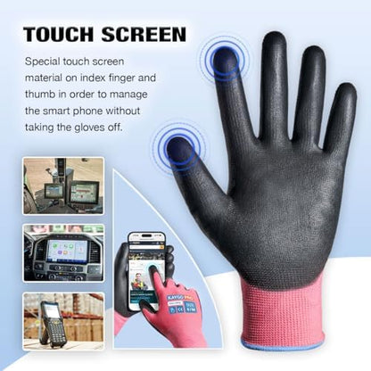 KAYGO Safety Work Gloves, PU Coated, 2-Finger Touchscreen - Image 2