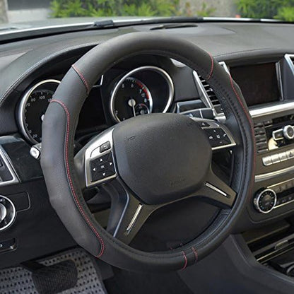 Motor Trend GripDrive Faux Black Leather Steering Wheel Cover by MotorTrend