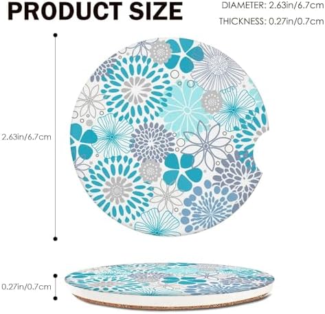 Blue Floral Car Coasters for Cup Holders Set of 2 Bohemian Absorbent Ceramic - Image 3