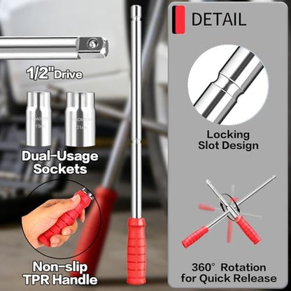4 Way Lug Wrench, Extended Tire Iron, 1/2" Drive, 17/19mm & 21/23mm - Image 5
