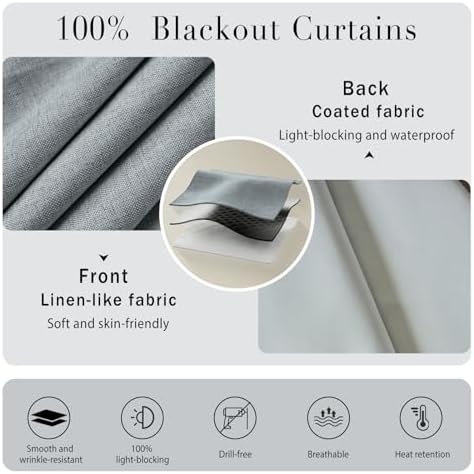 100% Blackout French Door Curtains, Room Darkening Shades Small Window Curtain - Image 4