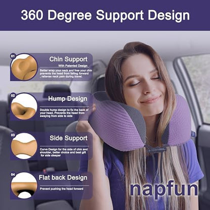 napfun Neck Pillow for Travel, Memory Foam Airplane Pillow, Light Purple - Image 3