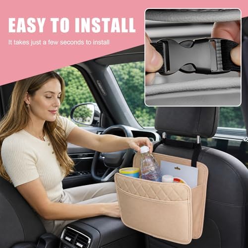 Car Seat Back Organizer, Durable Leather Trash Bag Hanging Backseat Organizer - Image 6