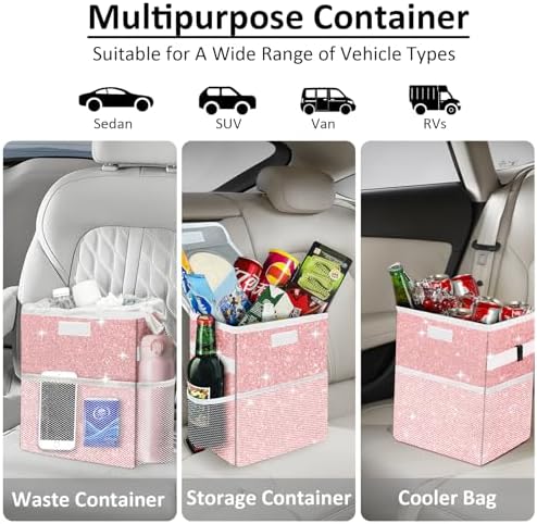 Cute Mini Car Trash Bag with Lid, Glitter Garbage Can Bin Hanging - Image 5