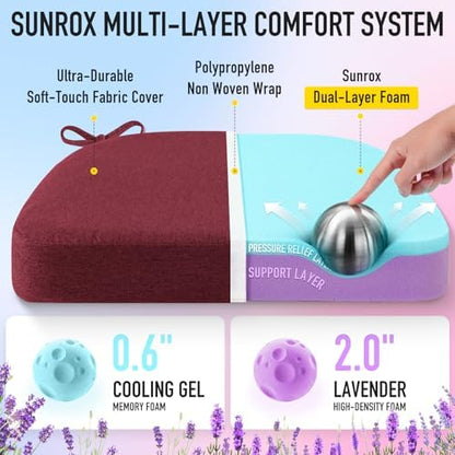 SUNROX Cooling Gel Memory Foam Chair Cushions, 2.6" Thick U-Shaped Dual-Layer - Image 2