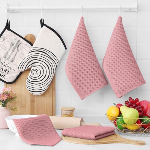 Homaxy 100% Cotton Waffle Weave Kitchen Dish Cloths 24-Pack, Dried Rose - Image 6