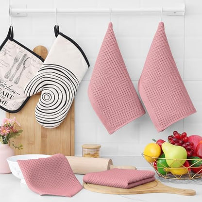 Homaxy 100% Cotton Waffle Weave Kitchen Dish Cloths 24-Pack, Dried Rose - Image 6