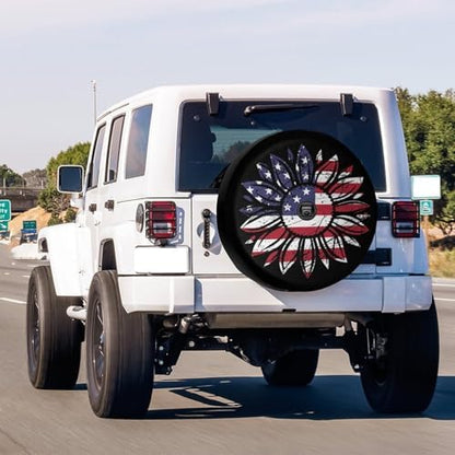 American Flag Sunflower Flower Spare Tire Cover - Image 2