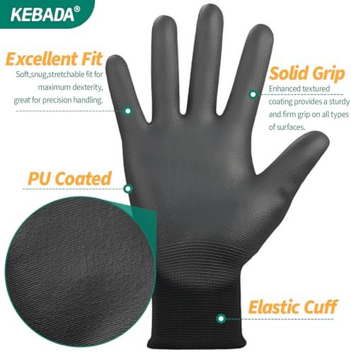 Kebada W1 Safety Work Gloves for Men & Women, 50 Pairs Bulk Pack, PU Coated - Image 2