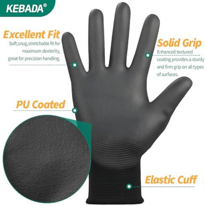 Kebada W1 Safety Work Gloves for Men & Women, 50 Pairs Bulk Pack, PU Coated - Image 2