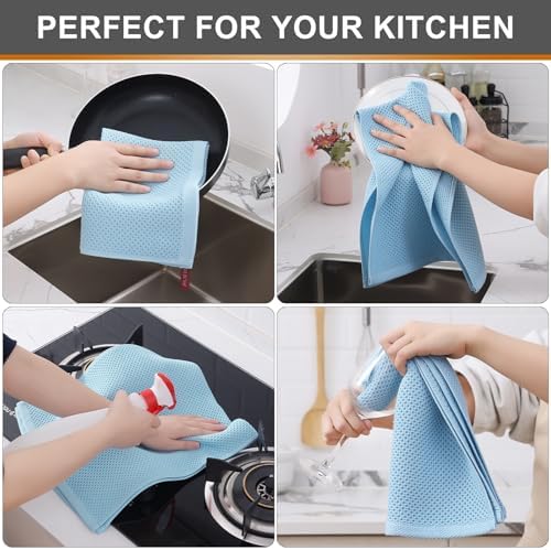 Kitinjoy 100% Cotton Waffle 4-Pack Kitchen Towels, Sky Blue - Image 4