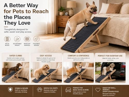 Dog Ramp for Bed & Couch 17" X 40" Inch Solid Wood Pet Ramp for Large Dogs - Image 5