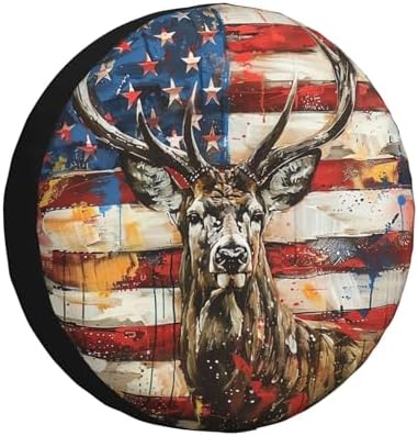 Deer with American Flag Spare Tire Cover Wheel Protectors Weatherproof Deer by Unknown