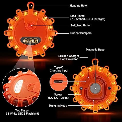 Tobfit 4 Pack Rechargeable LED Road Flares Roadside Emergency Car Kit, - Image 3