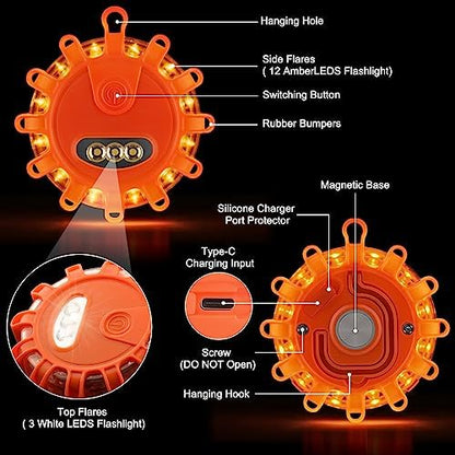 Tobfit 4 Pack Rechargeable LED Road Flares Roadside Emergency Car Kit, - Image 3