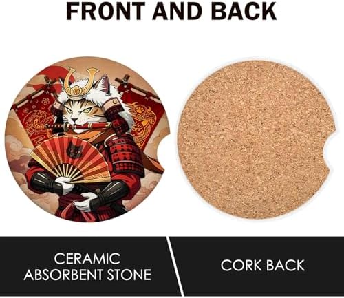 Ninja Cat Car Coasters for Cup Holders Set of 2 Absorbent Ceramic Cup Coaster - Image 4
