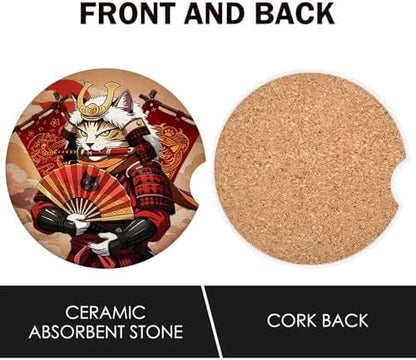 Ninja Cat Car Coasters for Cup Holders Set of 2 Absorbent Ceramic Cup Coaster - Image 4
